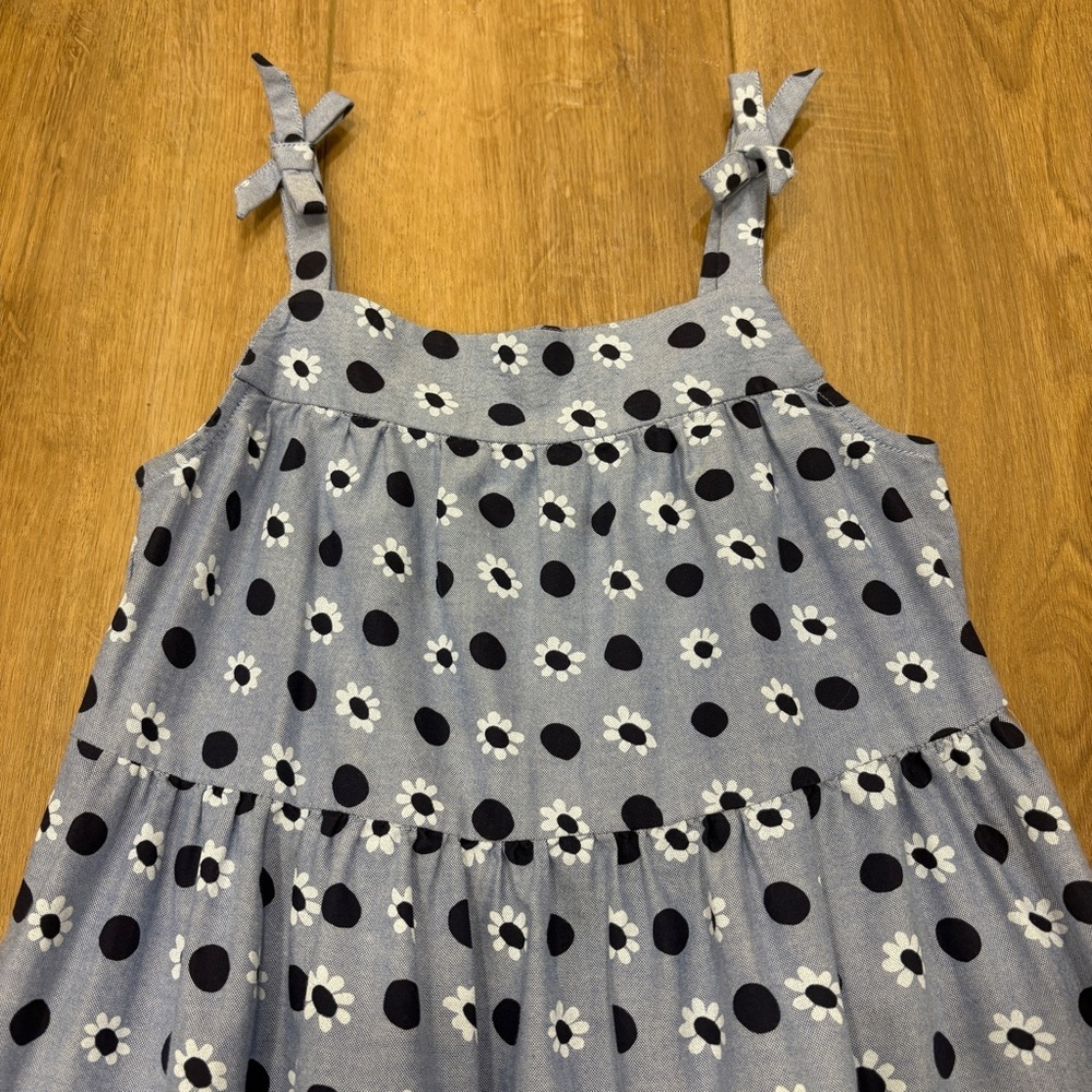 🌟HANNA ANDERSSON🌟 GIRLS CHAMBRAY FLORAL POLKA DOT TIERED SUN DRESS BLUE SZ 10 - Picture 3 of 9